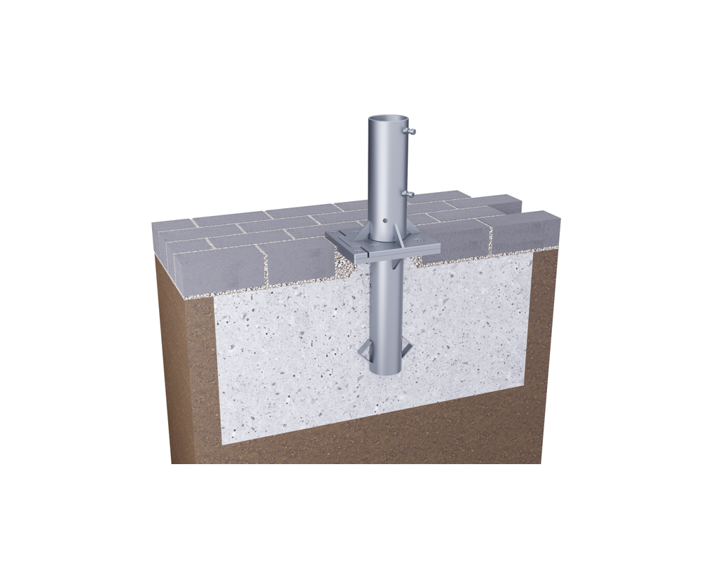 anchor foot ALBATROS with placement hinge, upper part removable, 2-part, galvanised, base plate 24 x 27.3 cm, incl. theft pin, incl. top plate for winter protection, incl. installation instructions, also online at https://may.ag/AZ120_en.pdf