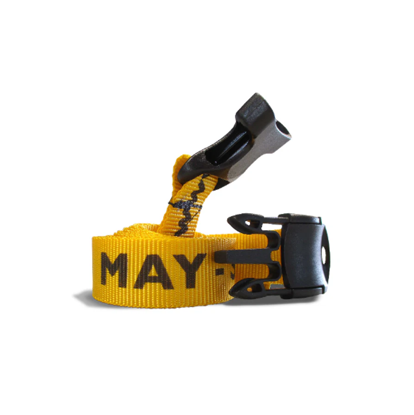 MAY-strap, for SCHATTELLO with infrared heaters, to secure the closed parasol, textile yellow / black, length 2 m.