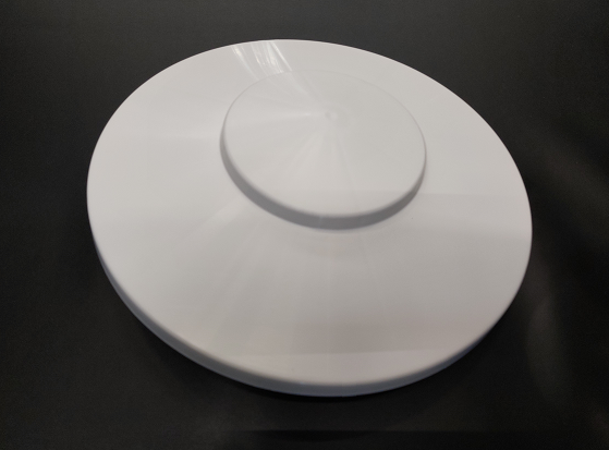 Top cap, for frame in RAL 9010, (since 2009), colour white, made of flexible plastic with moulded-in M10-screw which is undetachable, outer Ø 280 mm.