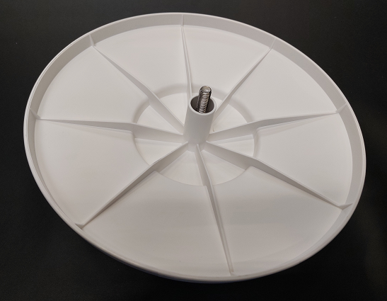 Top cap, for frame in RAL 9010, (since 2009), colour white, made of flexible plastic with moulded-in M10-screw which is undetachable, outer Ø 280 mm.