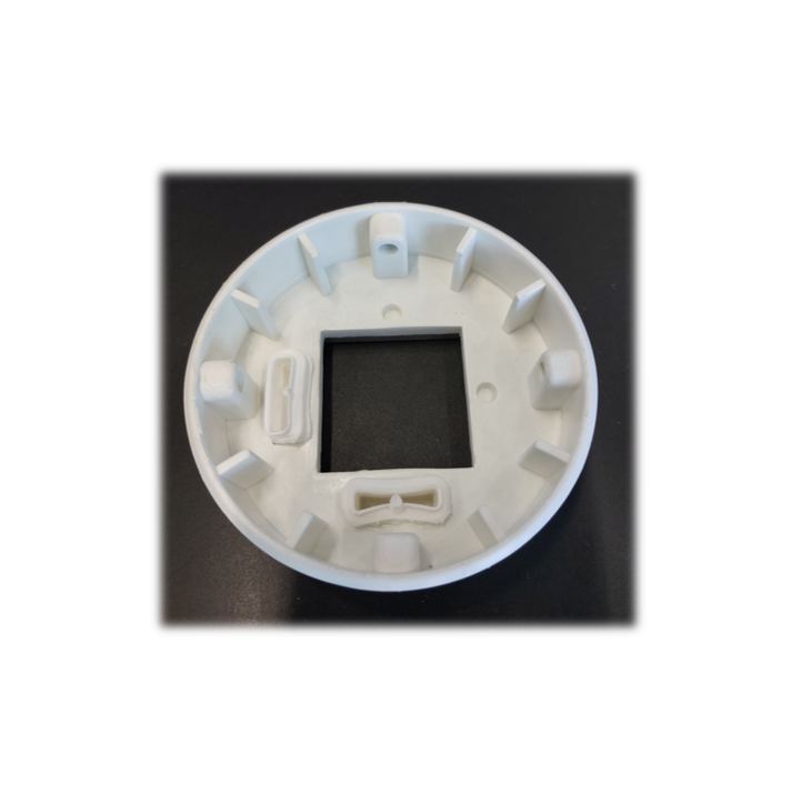 Square guide,  (1x reinforcing plate,  2x cover plugs, 4x hexagon socket set screws), for frame in RAL 9010,  white, outer ø 100 mm, inner ø fits for support pole ø 76 mm, fits for SCHATTELLO.