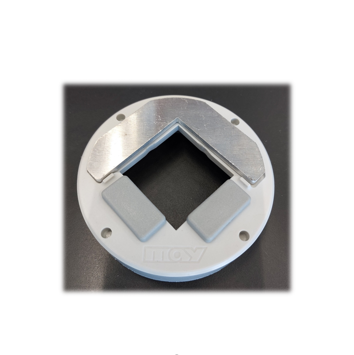 Square guide, (1x reinforcing plate, 2x cover plugs,  4x hexagon socket set screws), fits for frame in RAL 9006, grey, outer ø 100 mm, inner ø fits for support pole ø 76 mm, fits for SCHATTELLO.