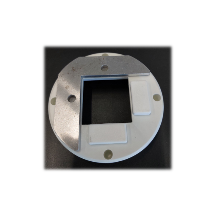 Square guide,  (1x reinforcing plate,  2x cover plugs, 4x hexagon socket set screws), for frame in RAL 9010,  white, outer ø 100 mm, inner ø fits for support pole ø 76 mm, fits for SCHATTELLO.