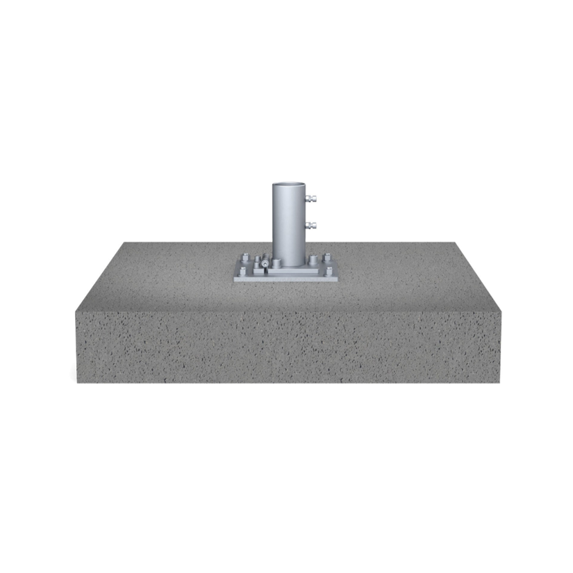 Dowel-anchored plate SCHATTELLO with upper part SZ150, with placement hinge, mounted at ground level, galvanised, base plate: 260 x 275 x 12mm, incl. installation instructions, also online at https://may.ag/SZ131_en.pdf